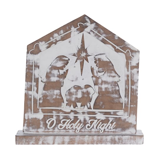 9.25" White Washed Nativity Sign Set